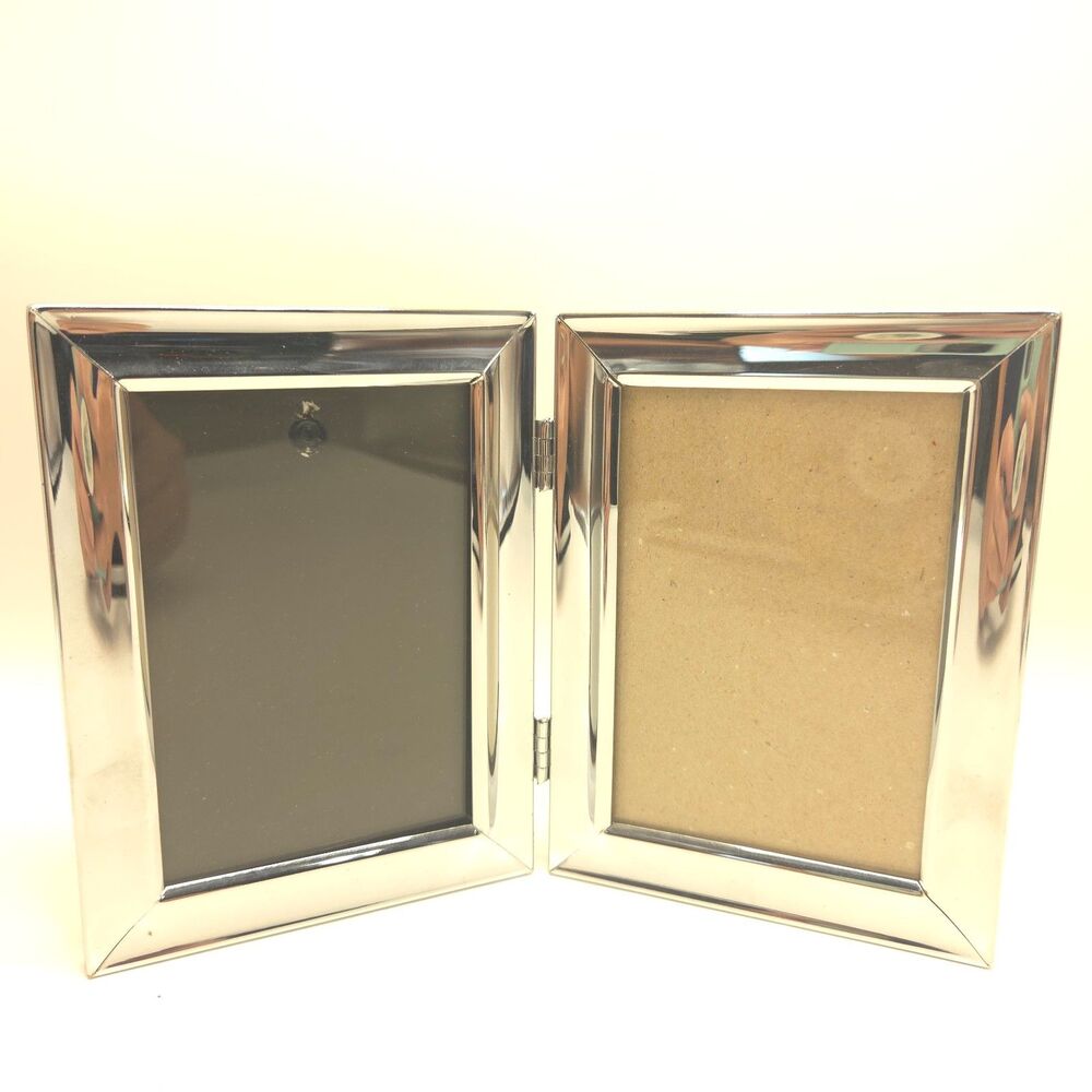 Vintage 1997 HB Group Double Photo Frame 3x5 Silver Tone Hinged